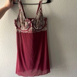 🍷Red lace & mesh teddy